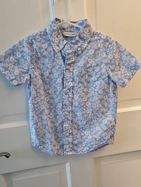 Janie and Jack Light Blue Floral Short-Sleeve Button-Down Shirt
